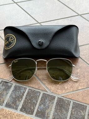 Ray-Ban Silver Metal Sunglasses with Green Lenses